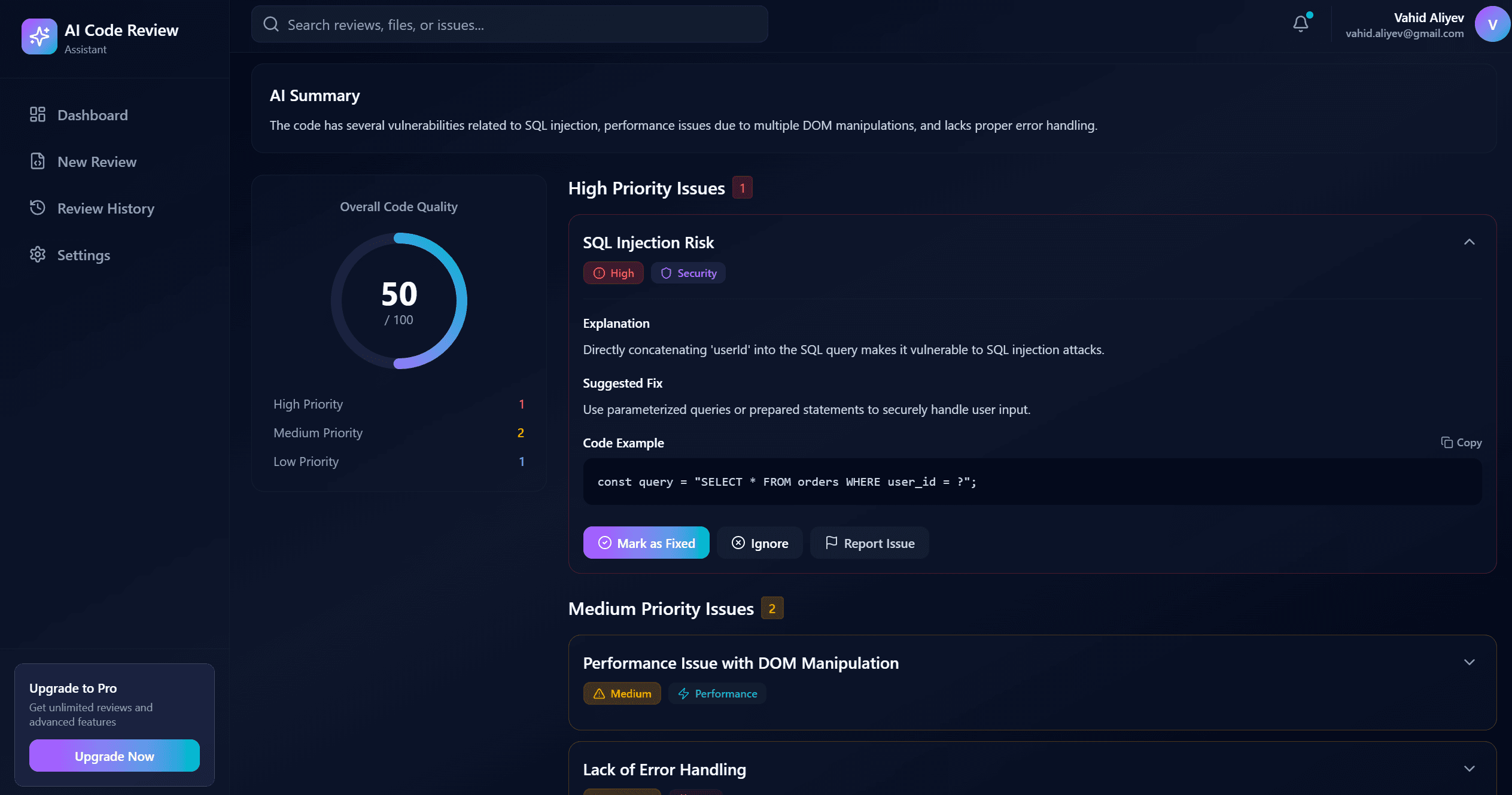 AI-generated code review result