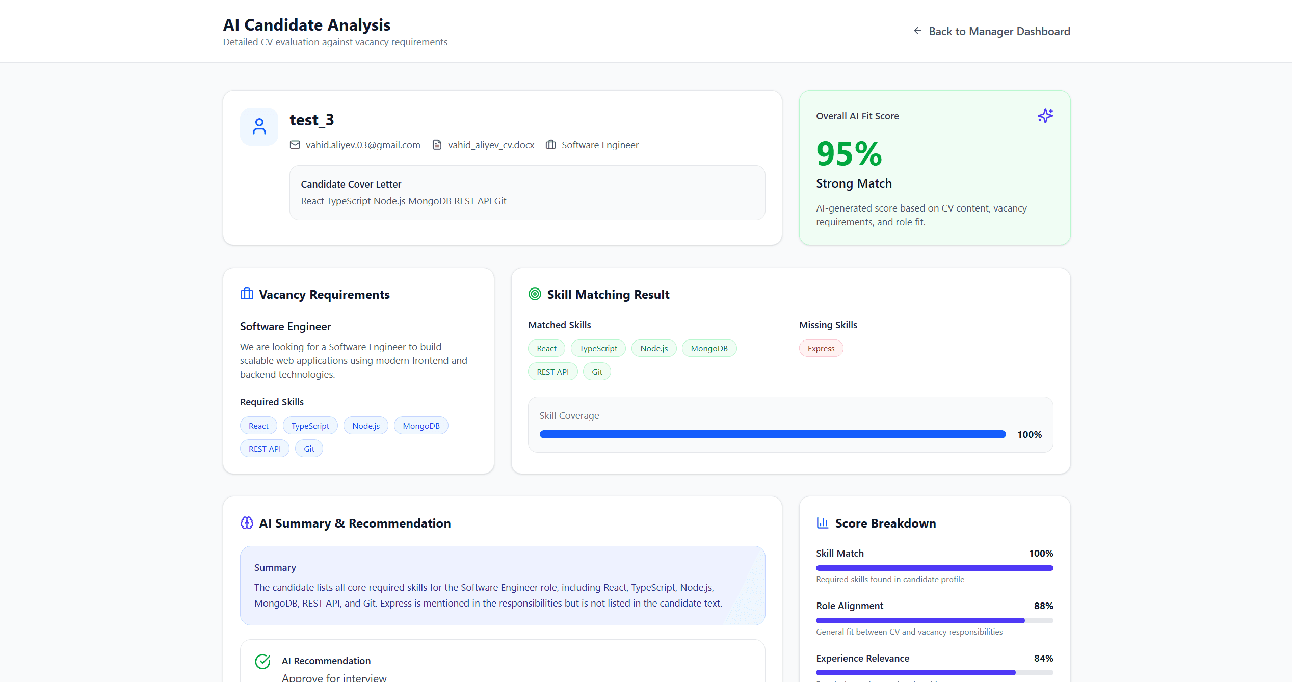 AI-powered candidate analysis result