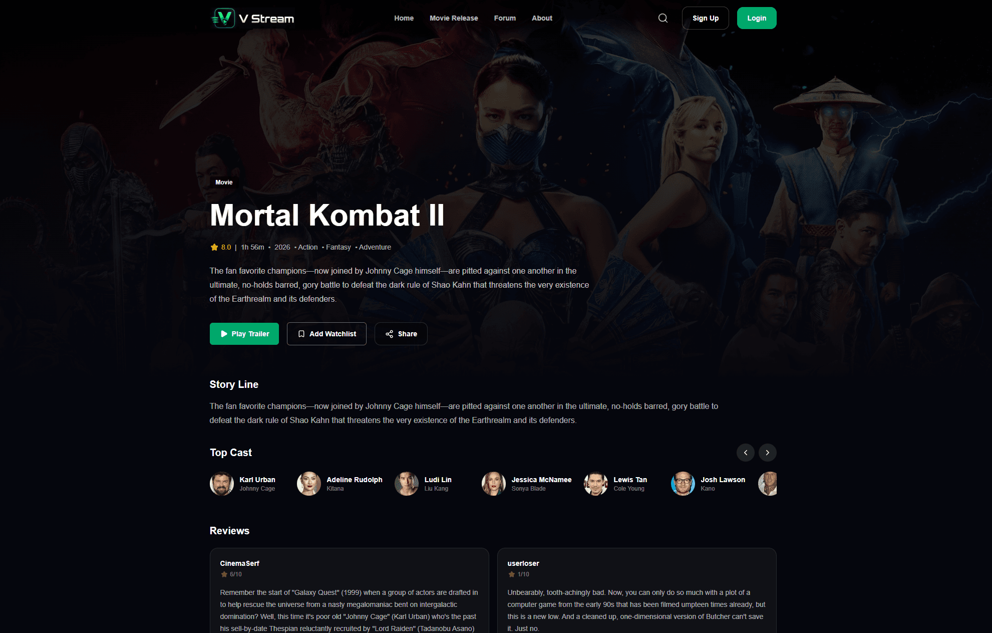 V Stream movie details page