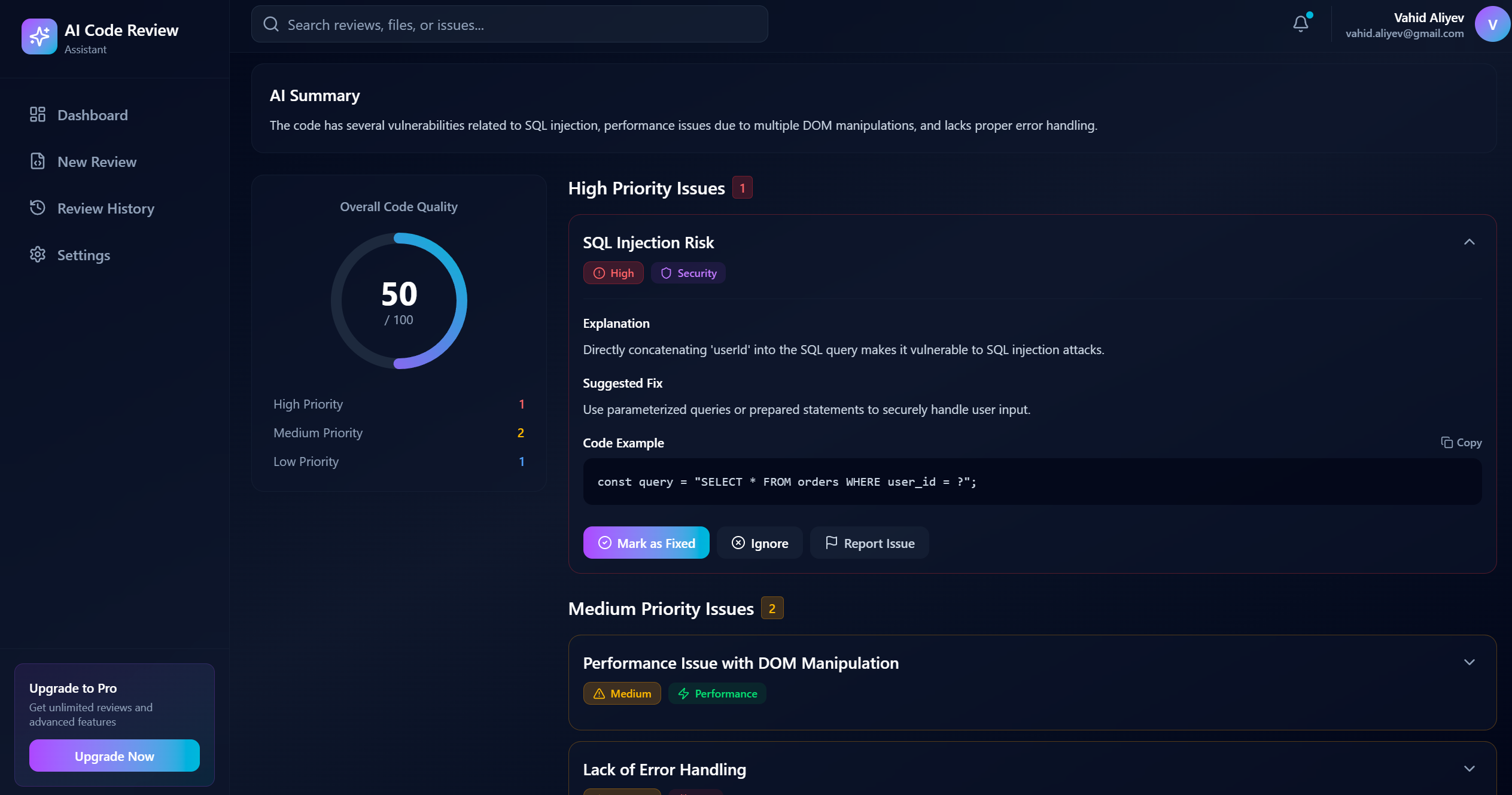AI-generated code review result