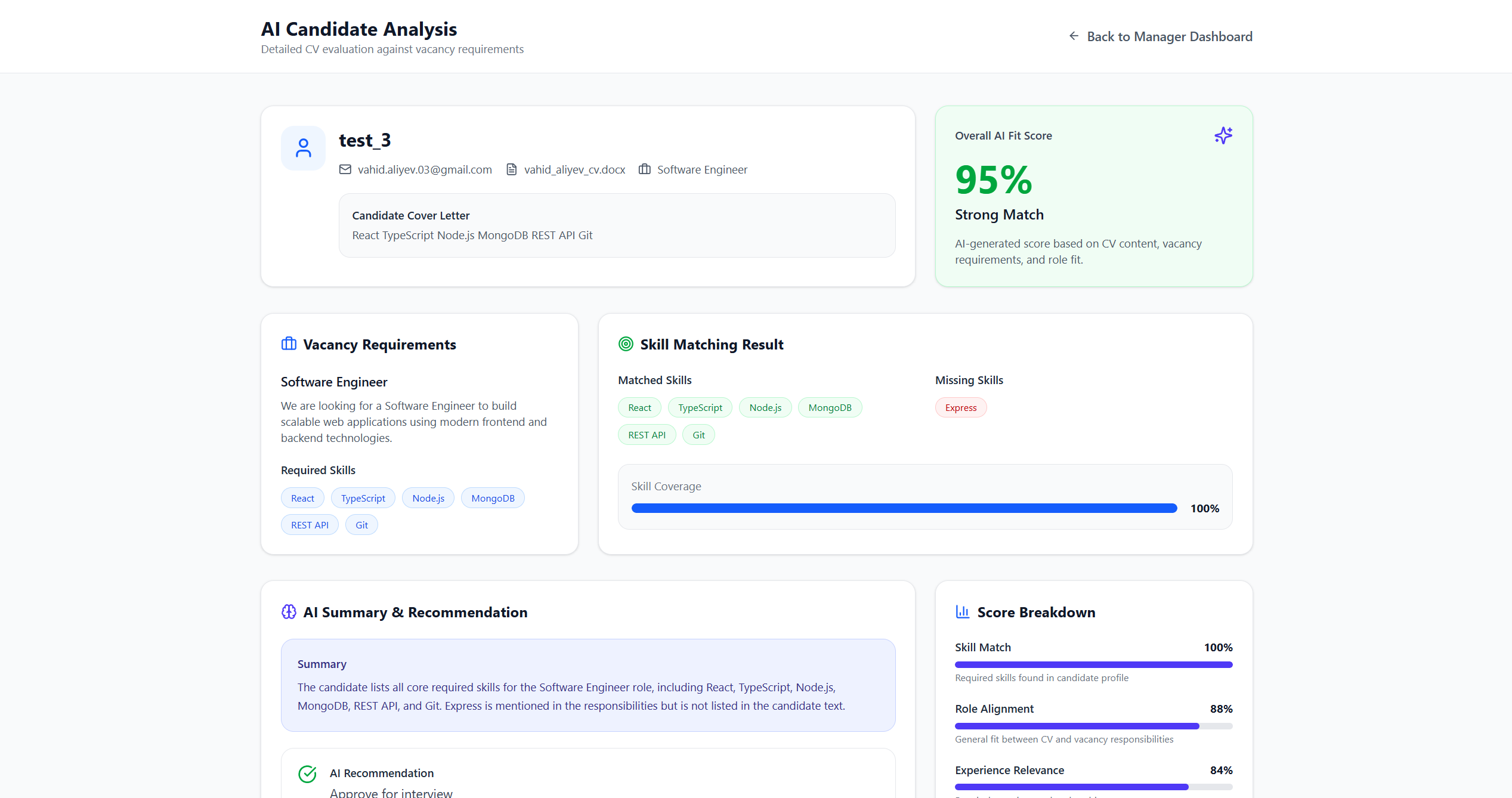 AI-powered candidate analysis result