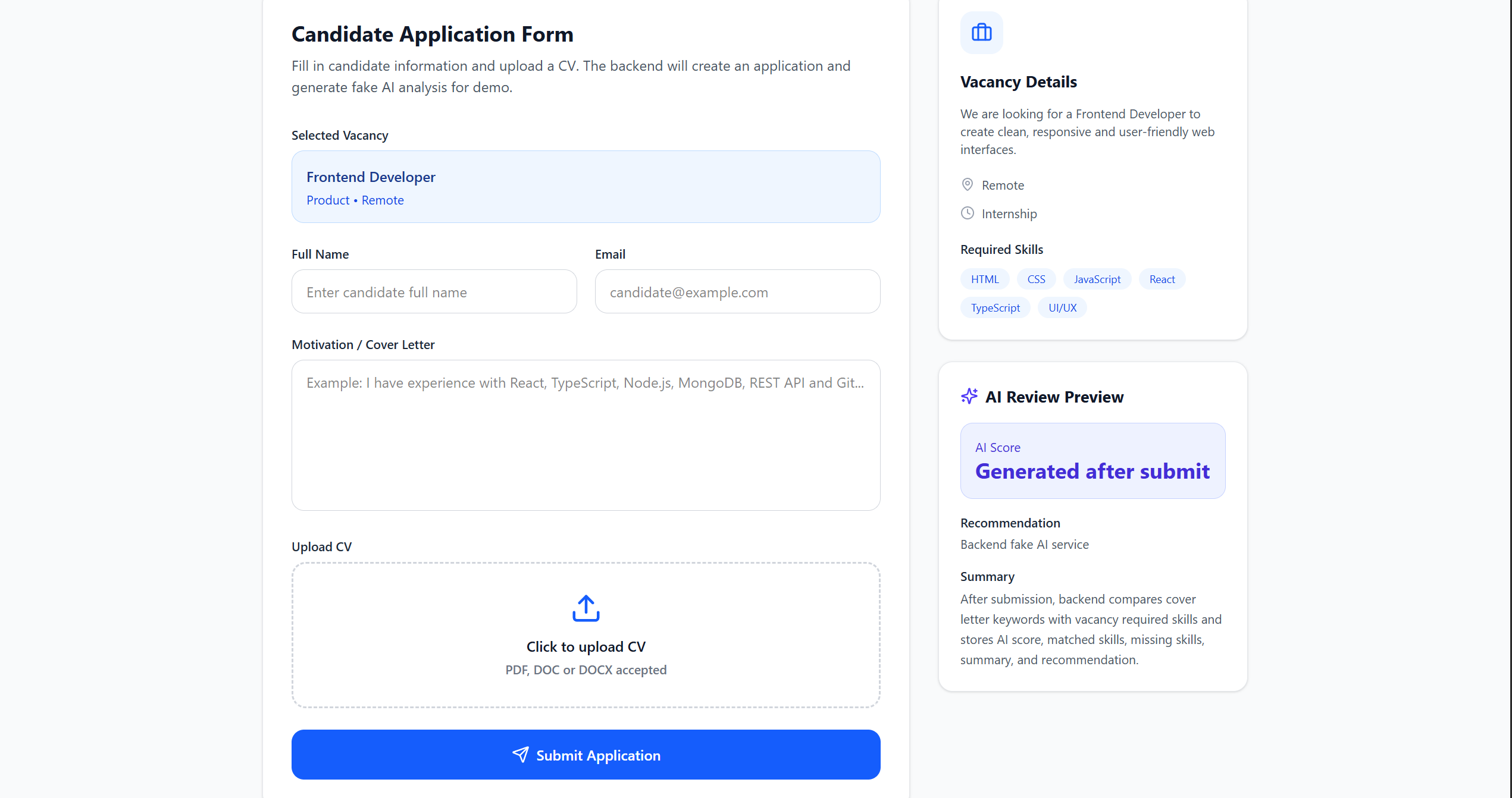 Applicant submission form