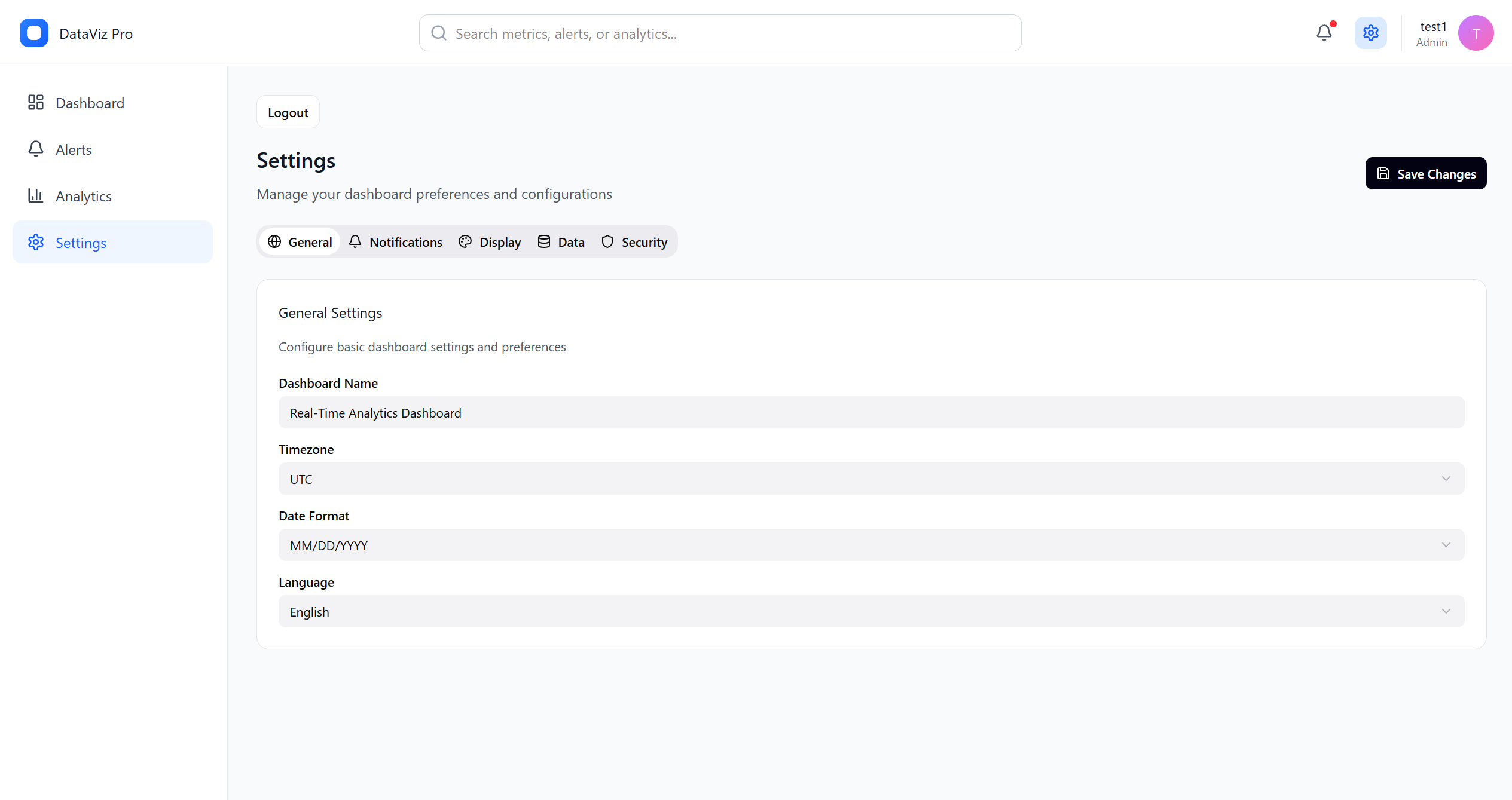 Real-time dashboard settings