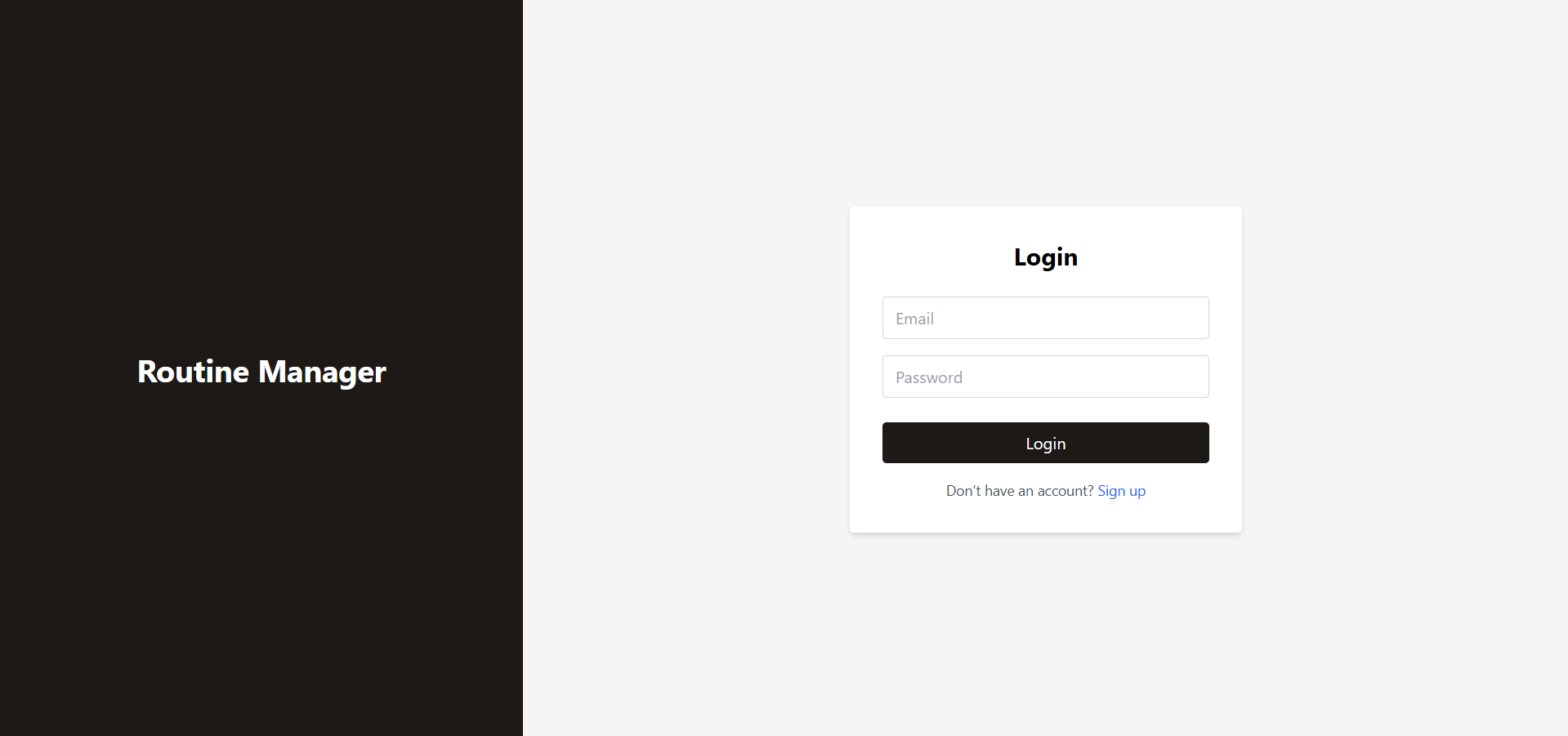 Routine Management login page
