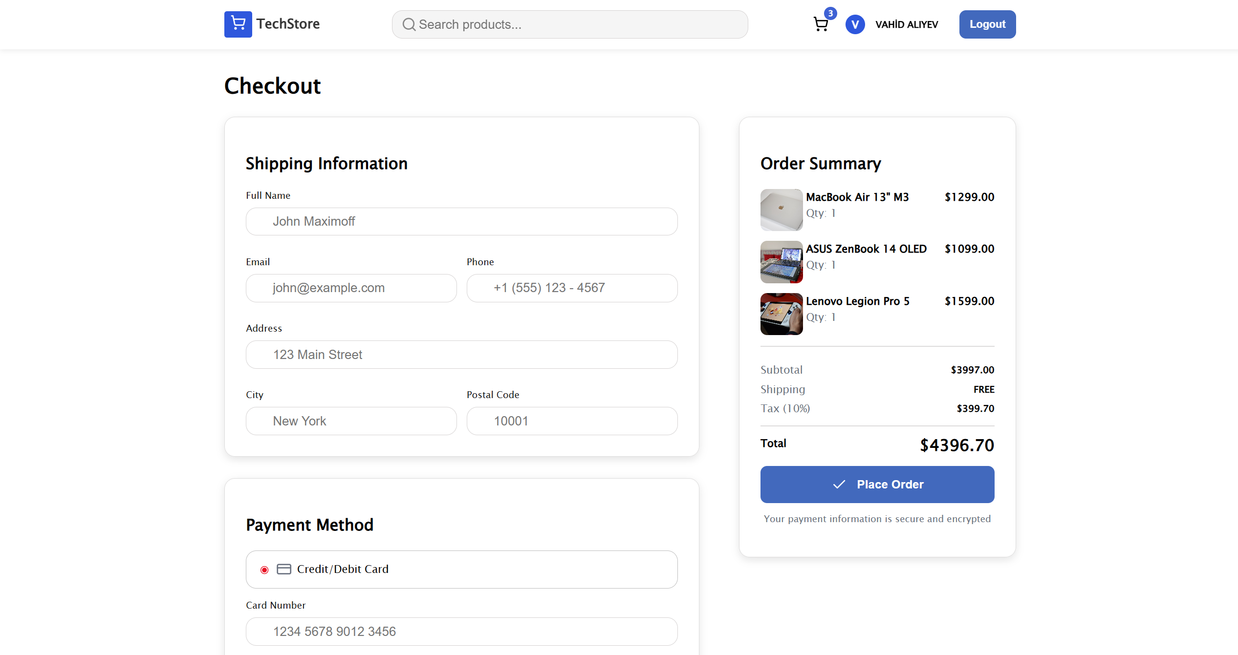 Tech Store checkout page