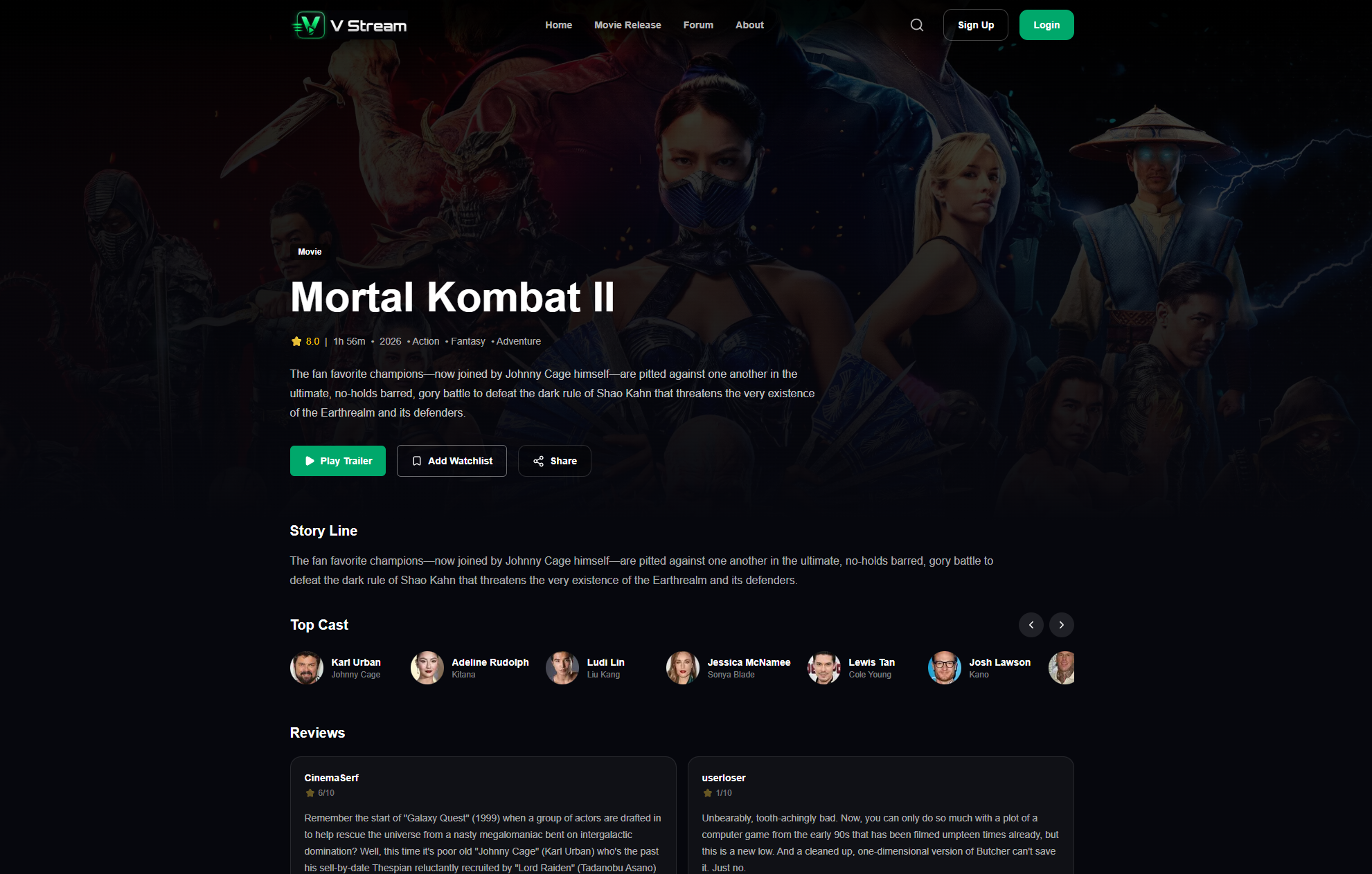 V Stream movie details page