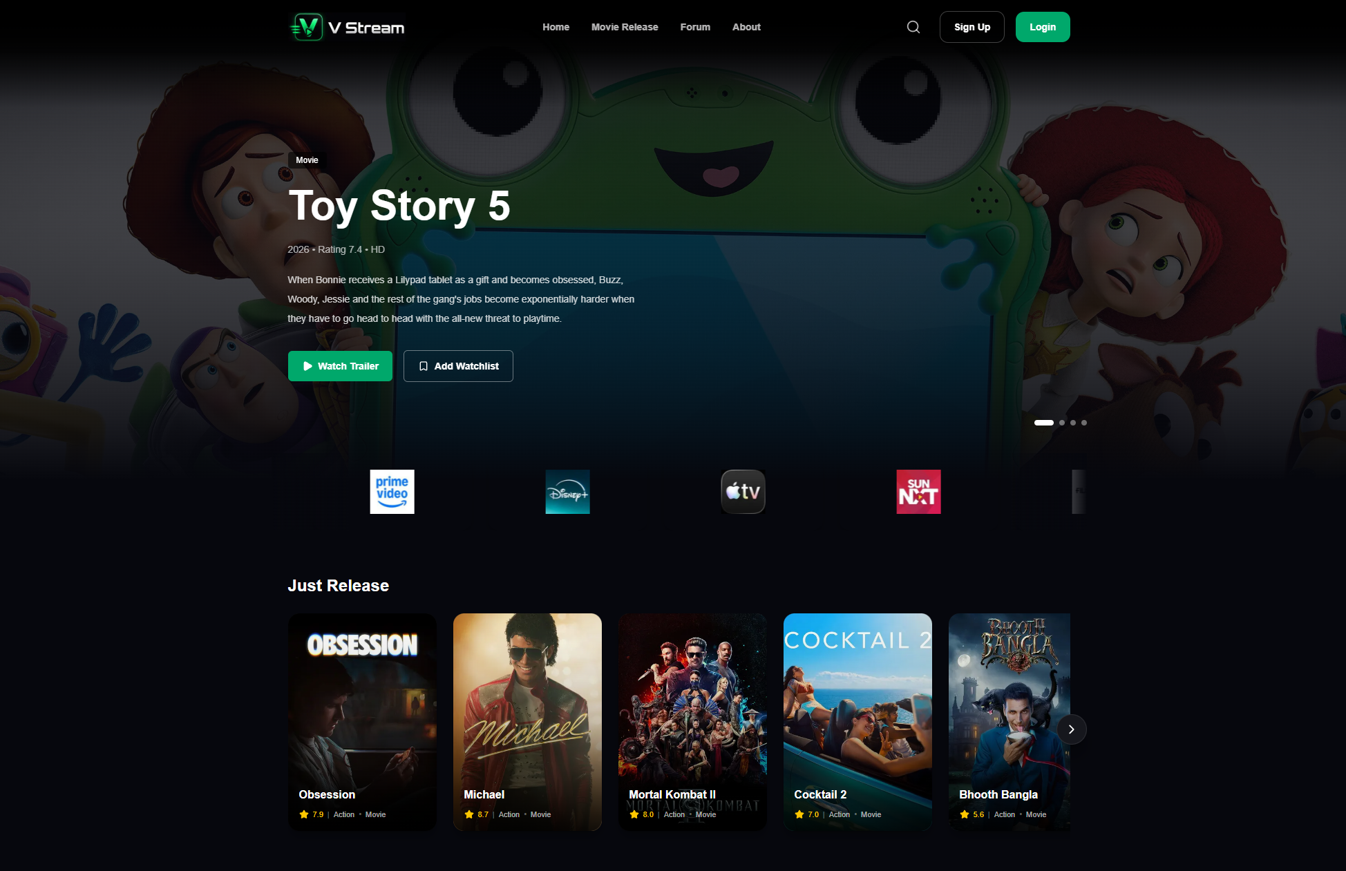 V Stream homepage